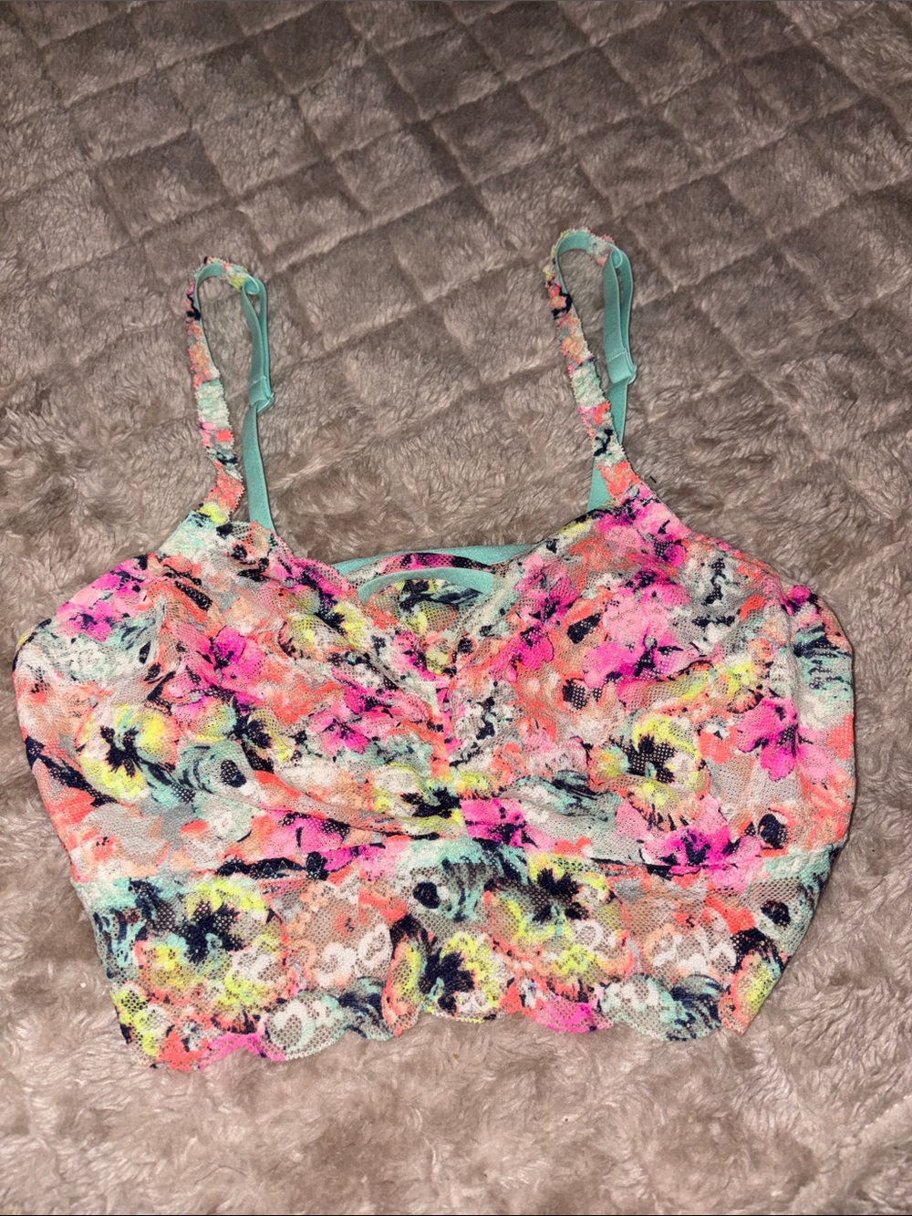 PINK Victoria's Secret Mint Lace Floral Bralette with Neon Accents